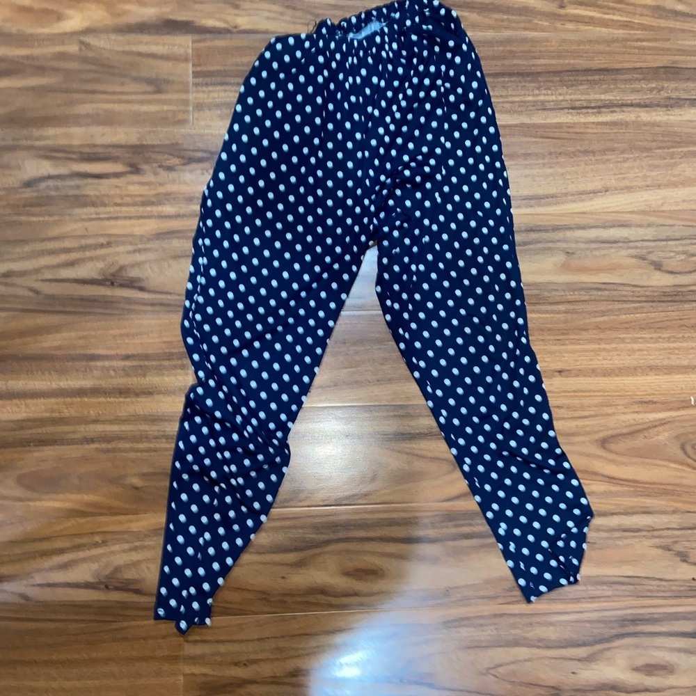 Blue and white Polka dot slim fit stretchy pants with elastic waistband